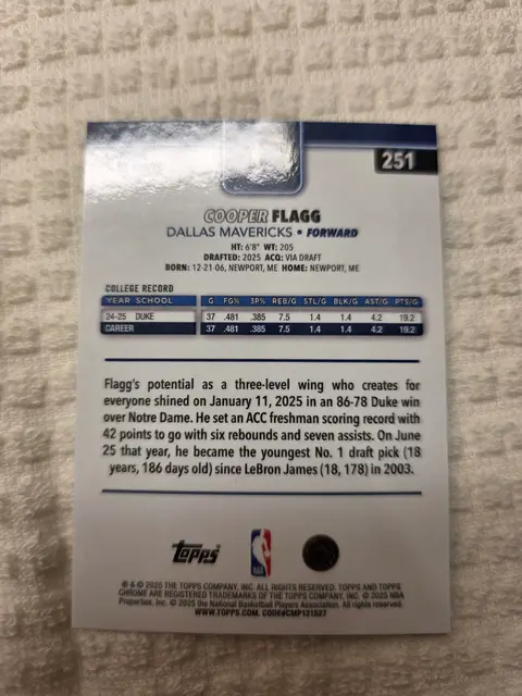 Back of Trading card