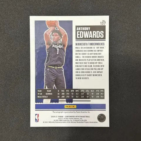 Back of Anthony Edwards Rookie Ticket Auto