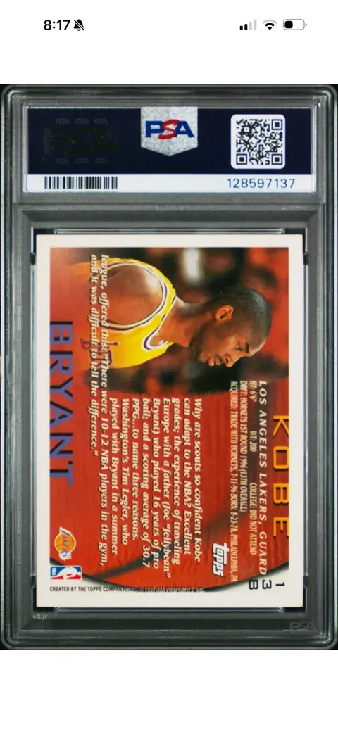Back of Kobe Bryant
