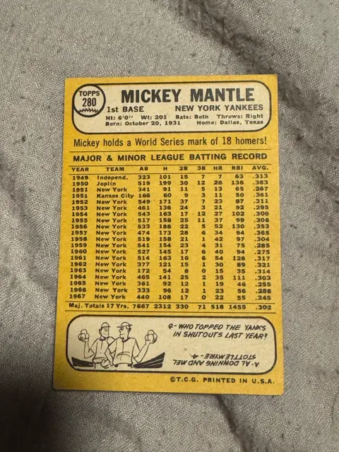 Back of Mickey Mantle