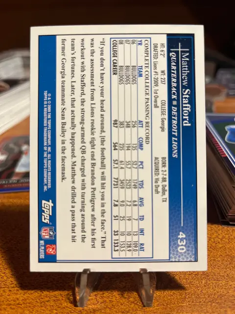 Back of Matthew Stafford