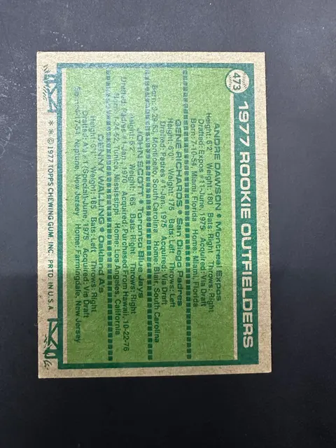 Back of Rookie Outfielders (Andre Dawson/Gene Richards/John Scott/Denny Walling)