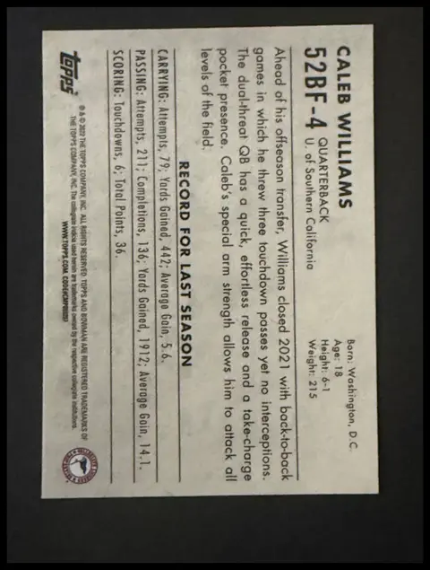 Back of Caleb Williams