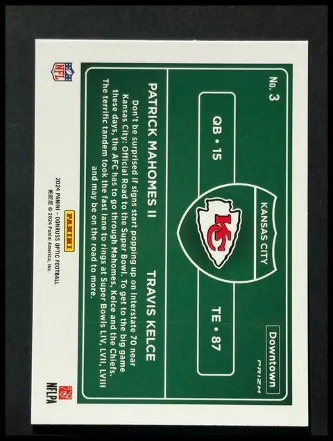 Back of Patrick Mahomes II / Travis Kelce