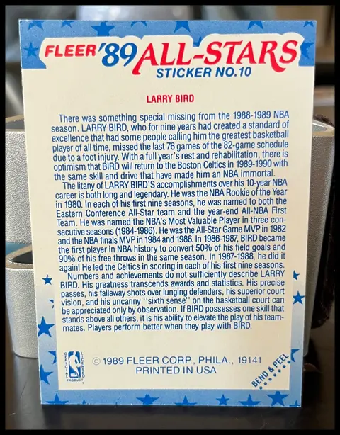 Back of Larry Bird