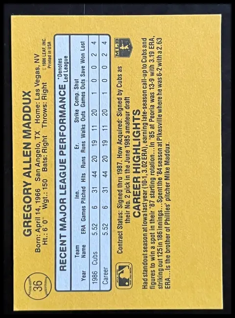 Back of Greg Maddux