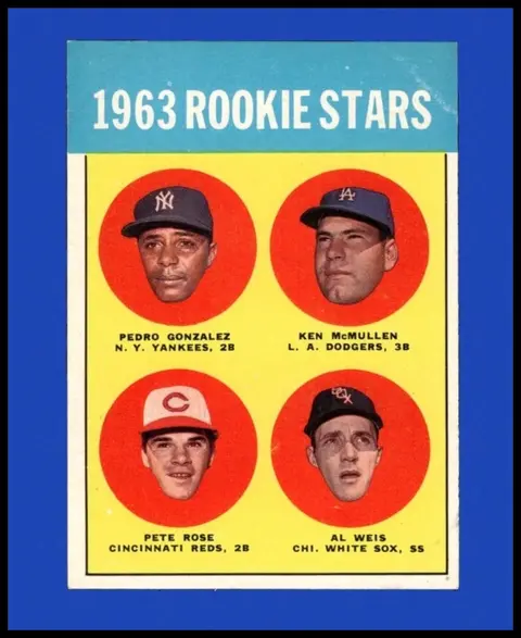 1963 Rookie Stars (Pedro Gonzalez, Ken McMullen, Pete Rose, Al Weis) card, TCGAI Score 4.0