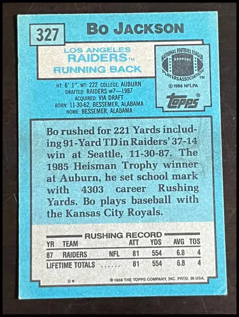 Back of Bo Jackson