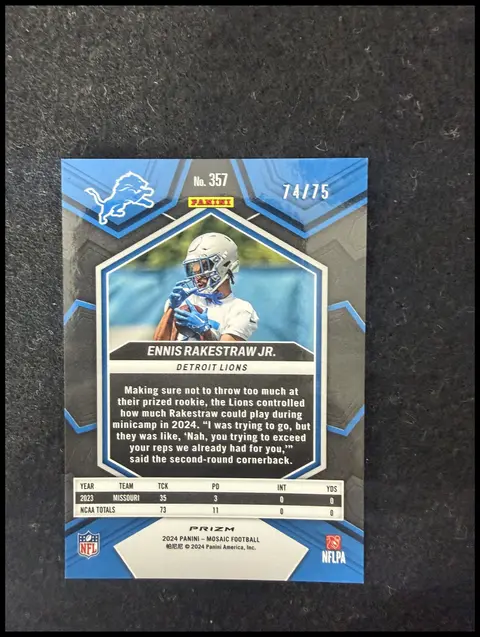 Back of Ennis Rakestraw Jr.