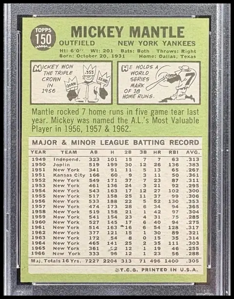 Back of Mickey Mantle