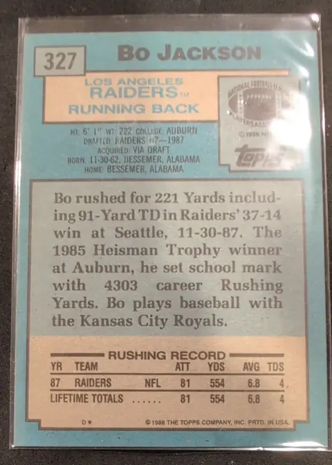 Back of Bo Jackson