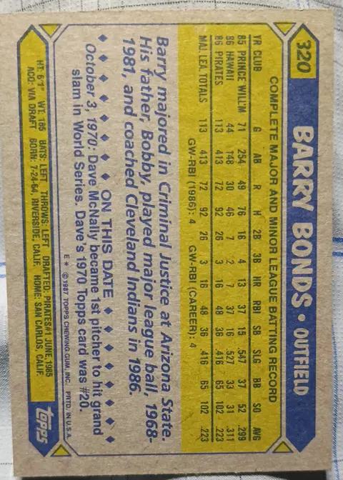 Back of Barry Bonds