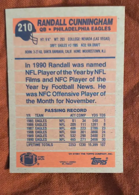 Back of Randall Cunningham